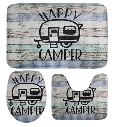 Happy Campers Bathroom Rugs Sets 4 with Shower Curtain طقم دورة الماء