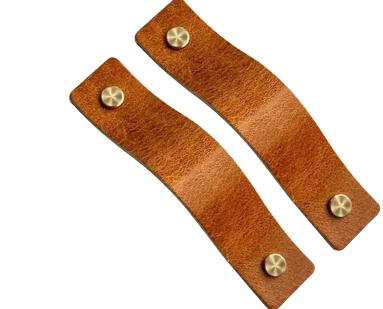 Leather Drawer Pulls brown مقبض درج جلدي